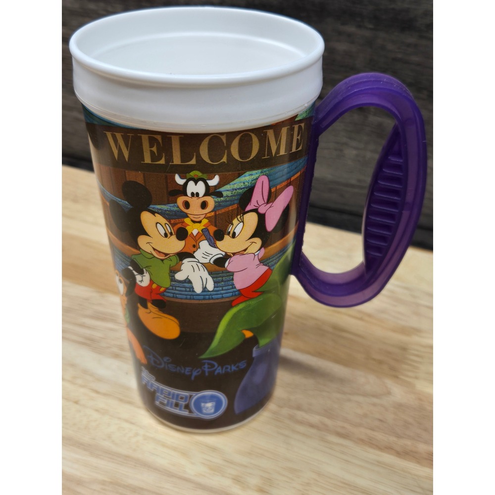 Disney Parks Rapid Fill Refillable Travel Mug Mickey Minnie Donald Goofy Purple